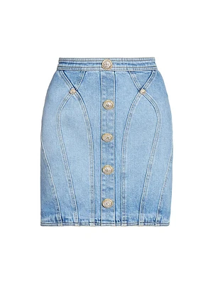 Stretch Denim Seamed Miniskirt