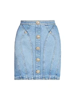 Stretch Denim Seamed Miniskirt