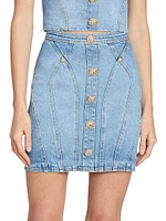 Stretch Denim Seamed Miniskirt