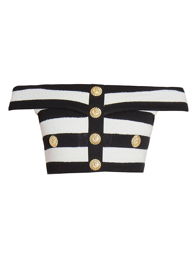 Striped Cotton Off-the-Shoulder Crop Top