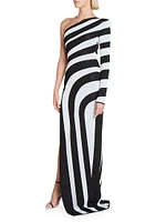 Striped One-Shoulder Gown