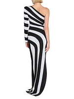 Striped One-Shoulder Gown