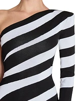 Striped One-Shoulder Gown