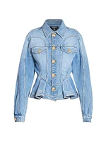 Denim Ruffled Peplum-Hem Jacket