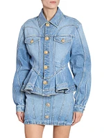 Denim Ruffled Peplum-Hem Jacket