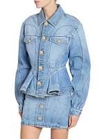 Denim Ruffled Peplum-Hem Jacket