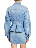 Denim Ruffled Peplum-Hem Jacket