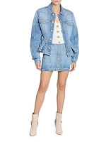 Denim Ruffled Peplum-Hem Jacket