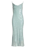 Sequin Viscose Cowlneck Midi-Dress