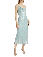 Sequin Viscose Cowlneck Midi-Dress