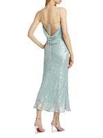 Sequin Viscose Cowlneck Midi-Dress