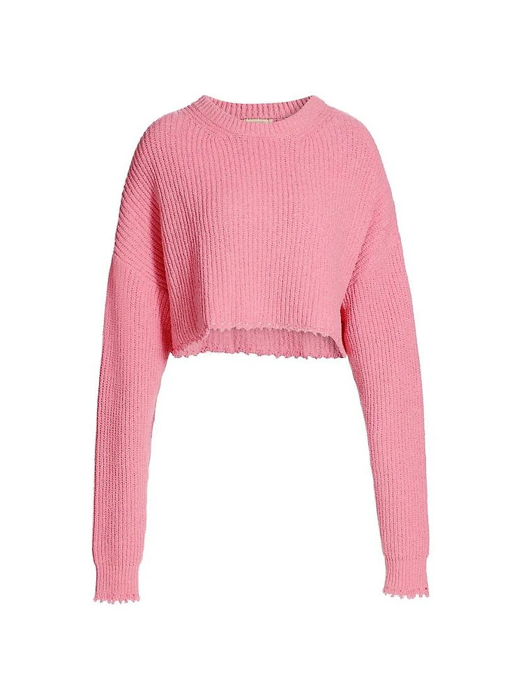 Textured Cotton-Blend Cropped Sweater