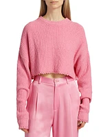 Textured Cotton-Blend Cropped Sweater