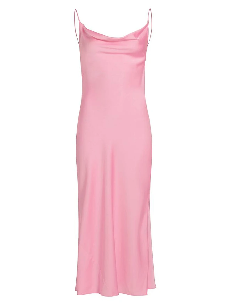 Satin Cowlneck Midi-Dress