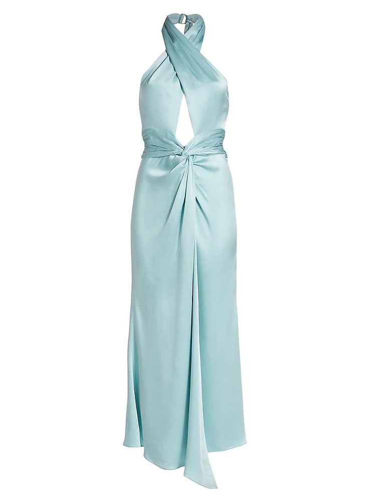 Doubleface Satin Open-Back Draped Maxi Dress