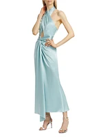 Doubleface Satin Open-Back Draped Maxi Dress