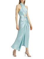 Doubleface Satin Open-Back Draped Maxi Dress