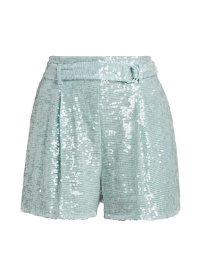 Sequined Belted Shorts