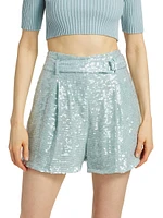 Sequined Belted Shorts