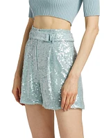 Sequined Belted Shorts