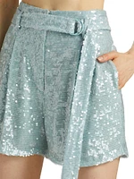 Sequined Belted Shorts