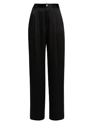 Satin Pleated Straight-Leg Pants