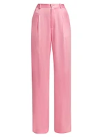 Satin Pleated Straight-Leg Pants