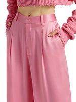 Satin Pleated Straight-Leg Pants