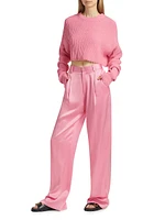 Satin Pleated Straight-Leg Pants