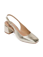 Alexia Metallic Leather Block Sling Heels