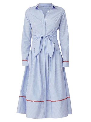 Clarice Striped Cotton-Blend Tie-Waist Shirtdress