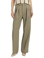 Carrie Wool Pleated Wide-Leg Pants