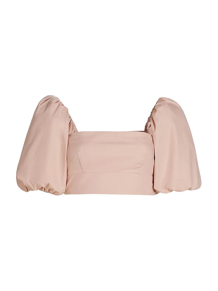 Poplin Puff-Sleeve Crop Top