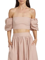 Poplin Puff-Sleeve Crop Top