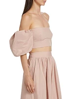 Poplin Puff-Sleeve Crop Top