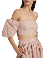 Poplin Puff-Sleeve Crop Top