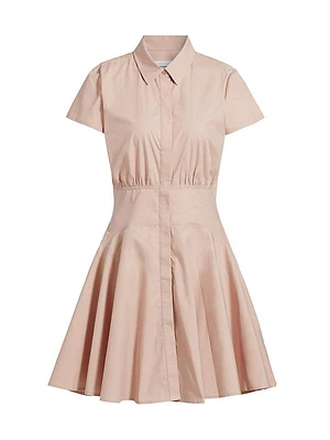 Poplin Cotton Shirred Mini Shirtdress