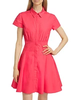 Poplin Cotton Shirred Mini Shirtdress