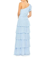 Tiered Chiffon One-Shoulder Gown