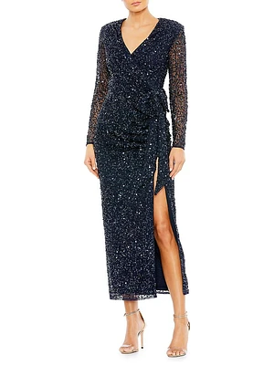 Sequined Surplice Cocktail Dress