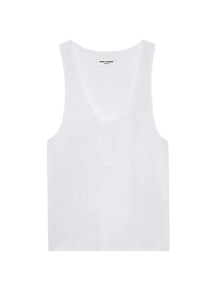 Henley Tank Top Cotton Poplin