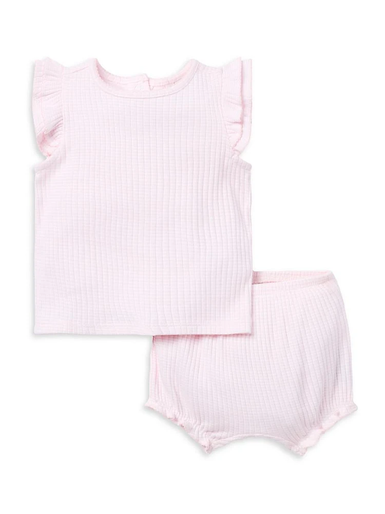 Baby Girl's 2-Piece Knit Ruffle-Trim T-Shirt & Bloomers Set