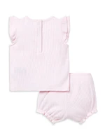 Baby Girl's 2-Piece Knit Ruffle-Trim T-Shirt & Bloomers Set