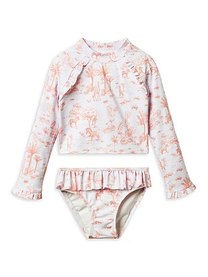 Little Girl's & Safari Toile De Jouy Ruffle-Trim Rashguard Set