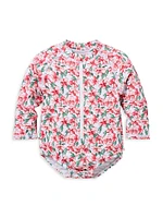 Baby Girl's Floral Rashguard One-Piece Swimsuit