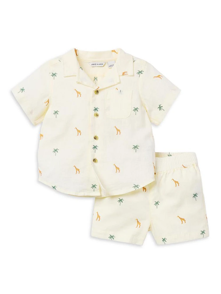 Baby Girl's Graphic Linen & Cotton-Blend Shirt Shorts Set