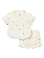 Baby Girl's Graphic Linen & Cotton-Blend Shirt Shorts Set