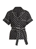 Polka-Dot Silk Belted Pajama Shirt