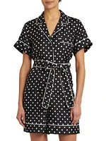 Polka-Dot Silk Belted Pajama Shirt