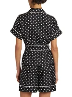 Polka-Dot Silk Belted Pajama Shirt